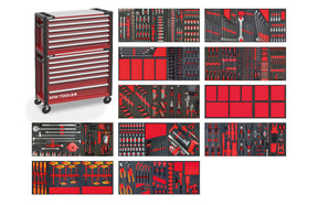 Robuster Werkstattwagen komplett mit EV XXL-Box, 990 Werkzeugen, MW Tools